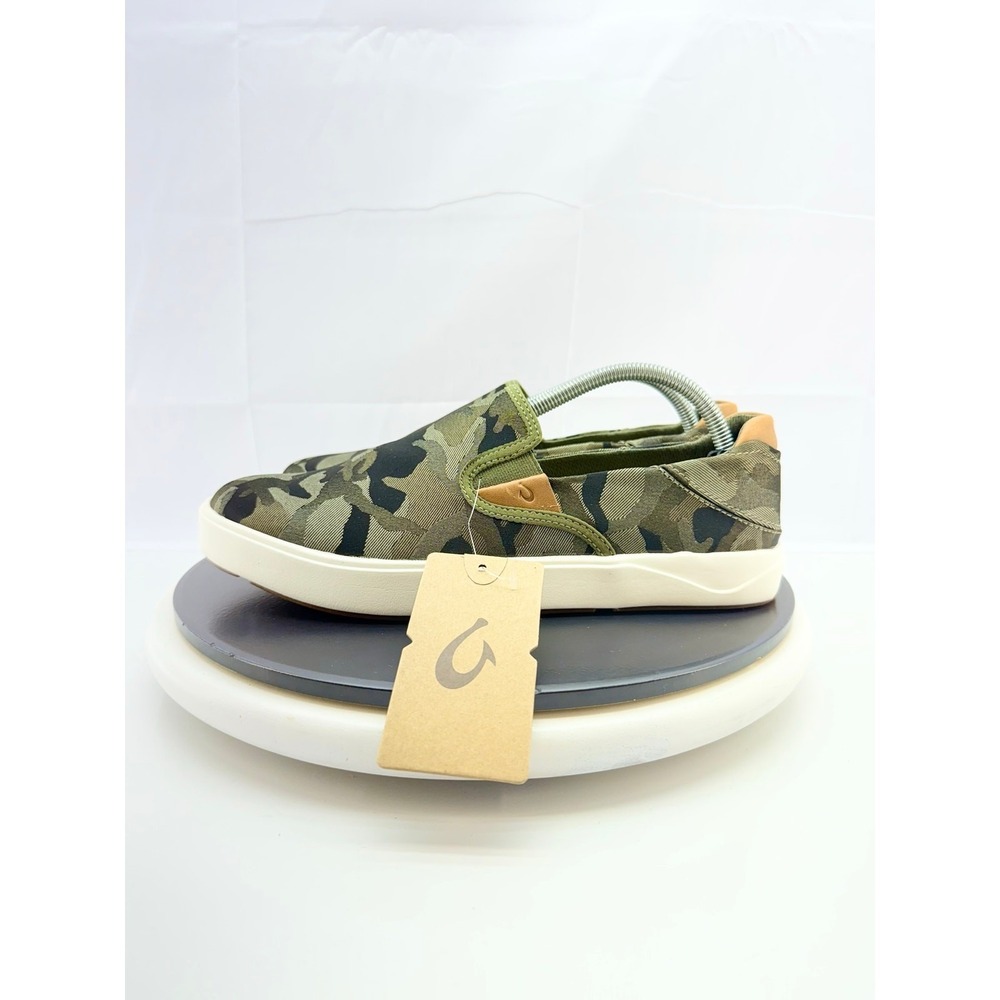 OLUKAI Lae'ahi Pa'i Mens Size 9 Slip On Camo Green Boat Shoes 10444-6ZKE